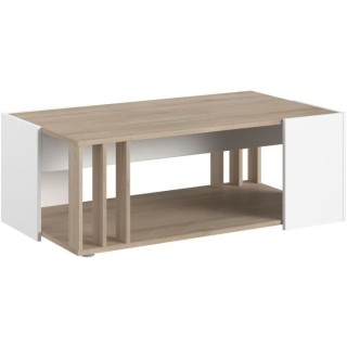 Table basse AUSTRAL - Décor blanc et chene du Japon - L 119 x P 43 x
