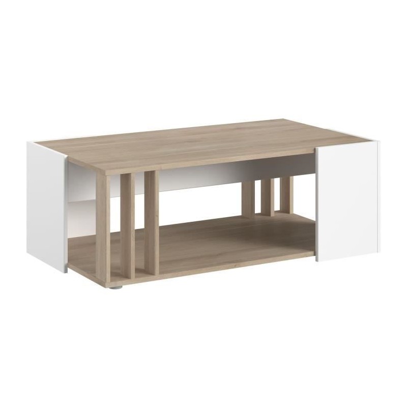 Table basse AUSTRAL - Décor blanc et chene du Japon - L 119 x P 43 x H 68 cm - PARISOT