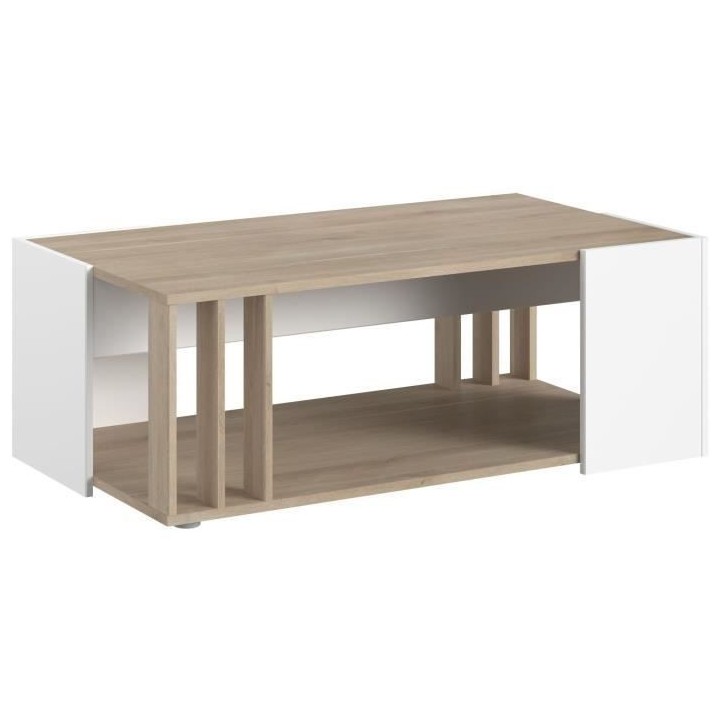 Table basse AUSTRAL - Décor blanc et chene du Japon - L 119 x P 43 x