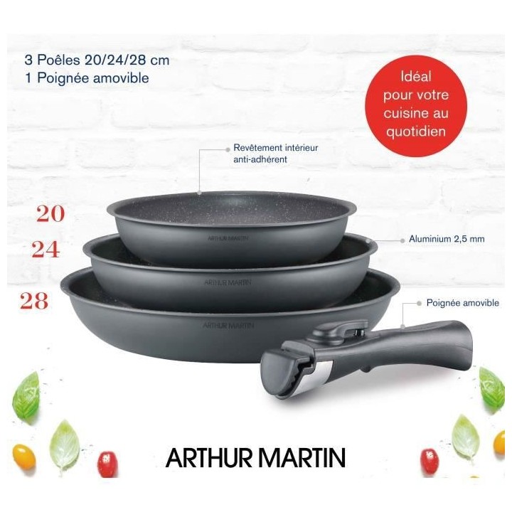 Batterie de cuisine ARTHUR MARTIN AM521GM Set de 3 poeles - Gris Mat 2