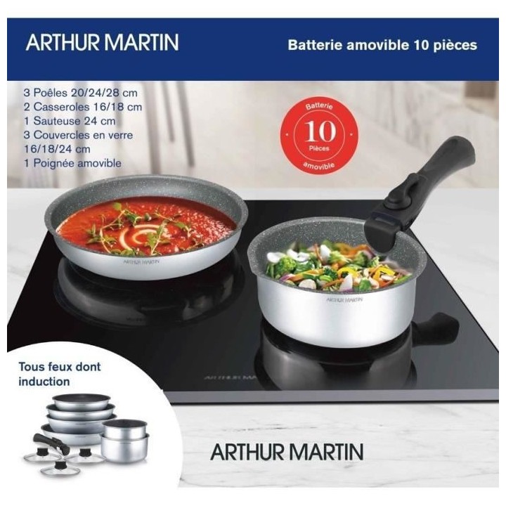 Batterie de cuisine Arthur Martin AM167S 10 pieces - Aluminium - Poign