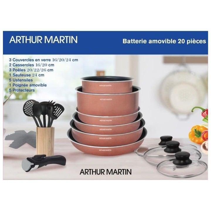 Batterie de cuisine 20 pieces Arthur Martin - aluminium - poignée amo