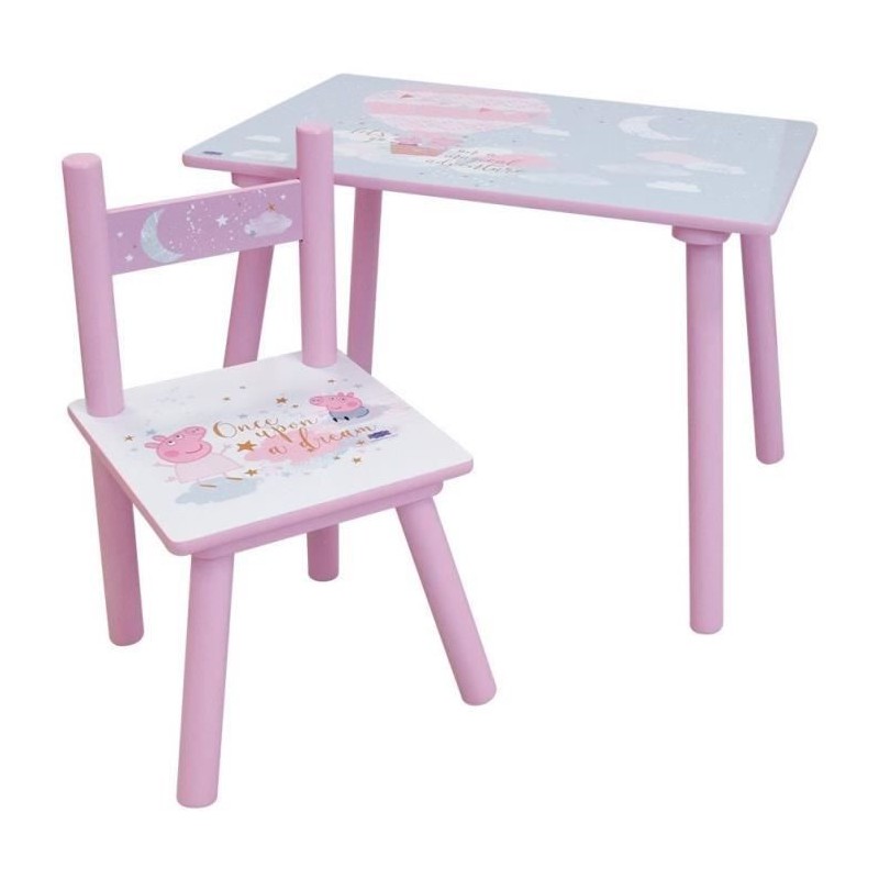 Fun house peppa pig dream table h.41,5 x l.60 x p. 40 cm avec une chaise h.49.5 x l.31 x p.31,5 cm pour enfant