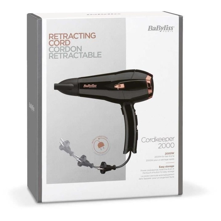 Seche cheveux Babyliss D373E - 2000W - Moteur DC - Fonction ionique -