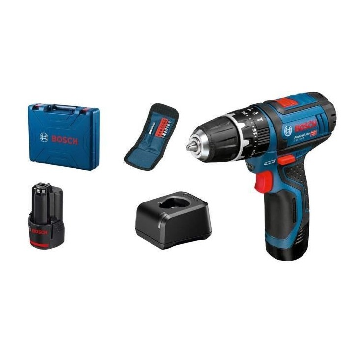 Perceuse-visseuse a percussion Bosch professional GSB 12V-15 + 10acces
