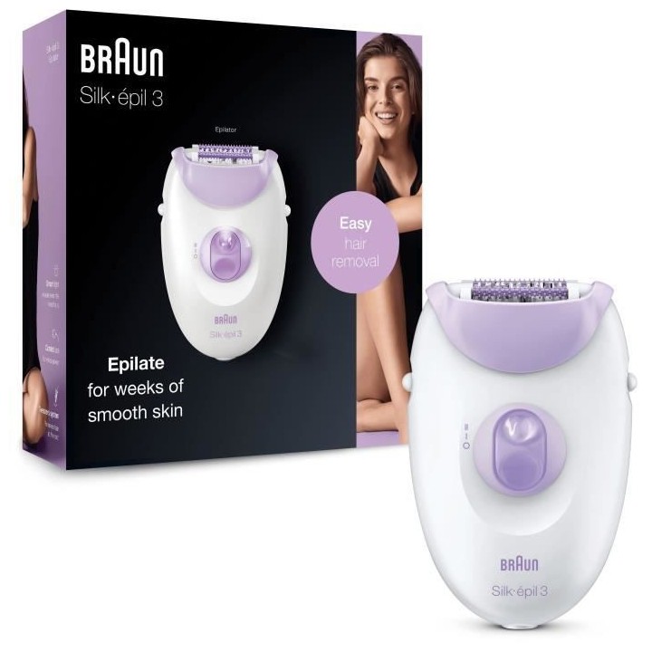 Braun Silk-épil 3 Épilateur Électrique Femme, Blanc/Violet, Retire