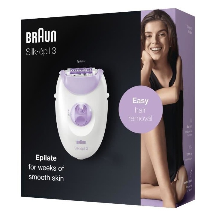 Braun Silk-épil 3 Épilateur Électrique Femme, Blanc/Violet, Retire