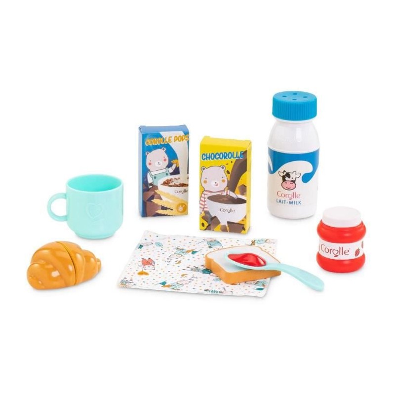 COROLLE - Coffret Petit Déjeuner - 9 accessoires repas - pour poupon 36 et 42 cm - des 2 ans