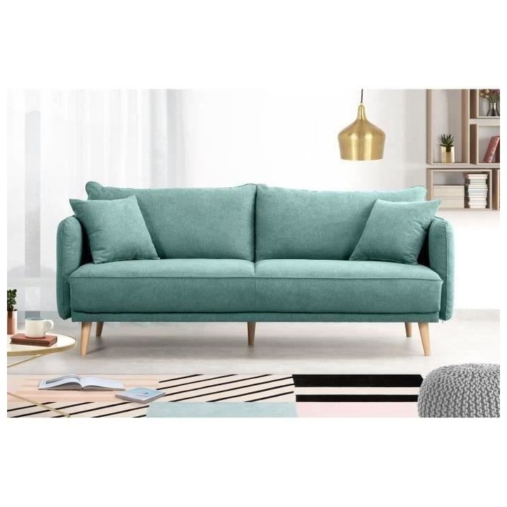 HEXAGONE - DAREN Canapé Fixe 3 places - Tissu Bleu - L 207 x P 90 x H