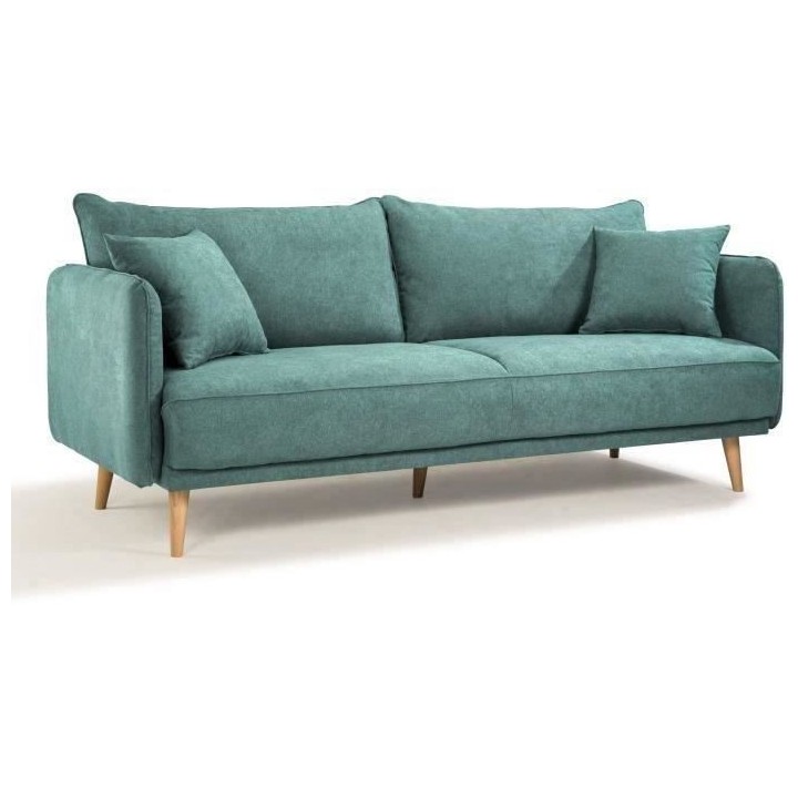 HEXAGONE - DAREN Canapé Fixe 3 places - Tissu Bleu - L 207 x P 90 x H