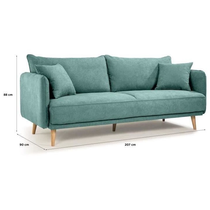 HEXAGONE - DAREN Canapé Fixe 3 places - Tissu Bleu - L 207 x P 90 x H