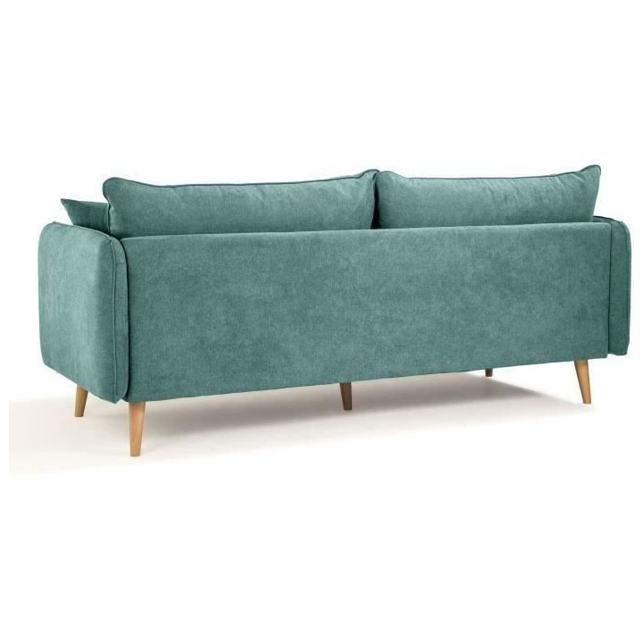 HEXAGONE - DAREN Canapé Fixe 3 places - Tissu Bleu - L 207 x P 90 x H