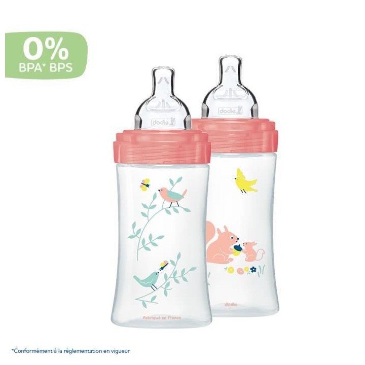 Dodie Biberon Sensation+ Anti-Coliques +0m Écureuil Lot de 2 x 270ml