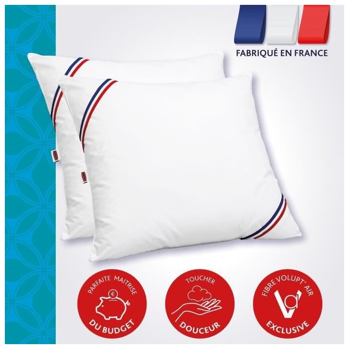Lot de 2 Oreillers Le Top Affaire - 60 x 60 cm - 100% Polyester VOLUPT