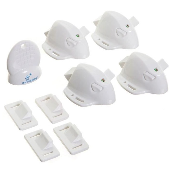 DREAMBABY Mag Lock Adhésif - 4 verrous de protection adhésif + 1 cl