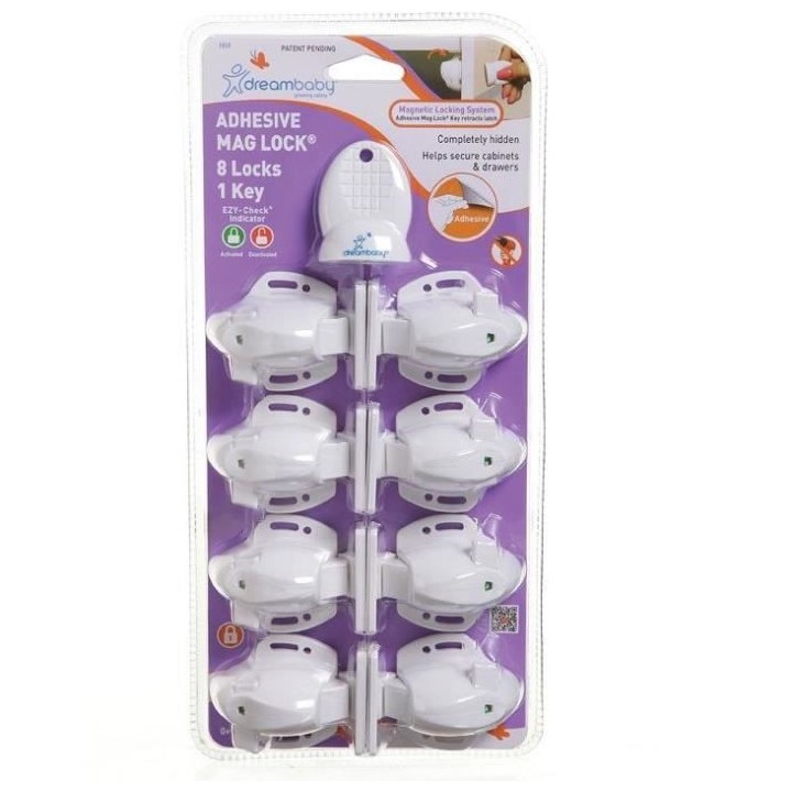 DREAMBABY Mag Lock Adhésif - 8 verrous de protection adhésif + 1 cl