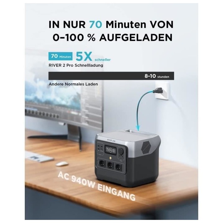 générateur electrique portable RIVER 2 PRO, 768Wh, 3 sortie CA - 800