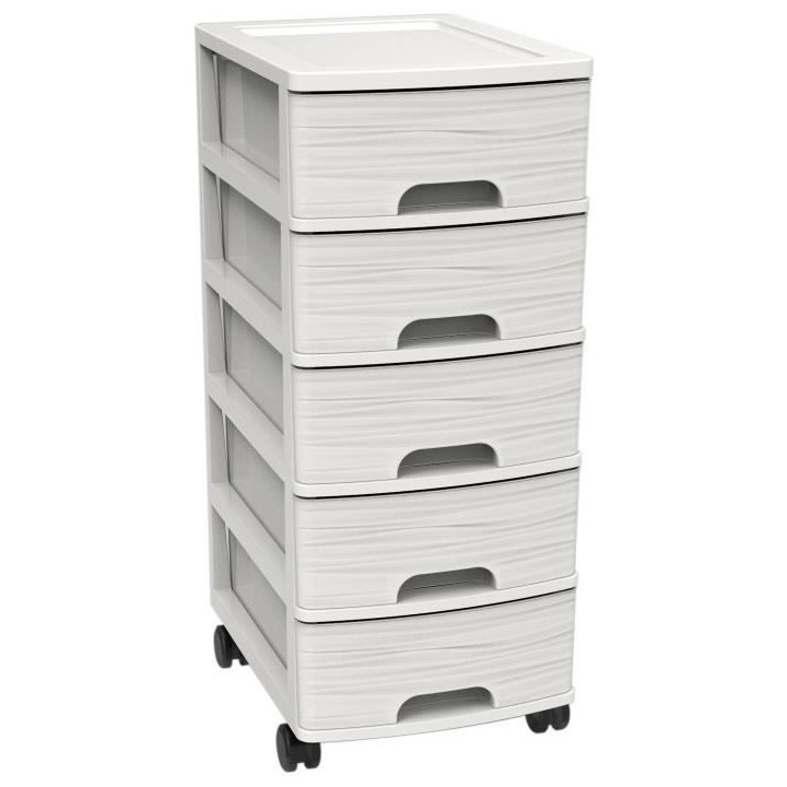 Meuble/Tour de rangement a roulettes 5 tiroirs - Blanc - 26,7 x 36 x 6