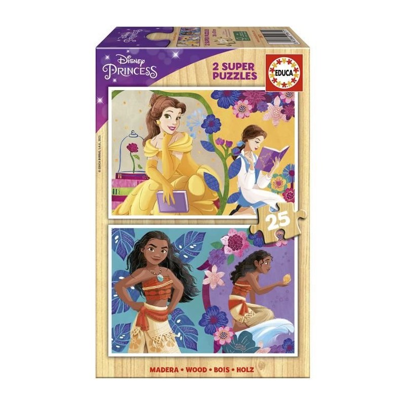 DISNEY PRINCESS (BELLA + VAIANA) - 2 puzzles en bois