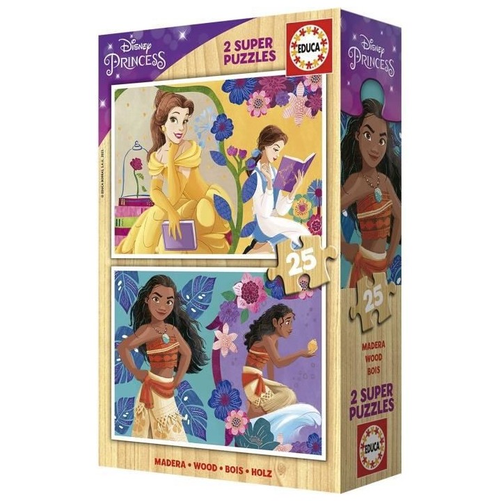 DISNEY PRINCESS (BELLA + VAIANA) - 2 puzzles en bois