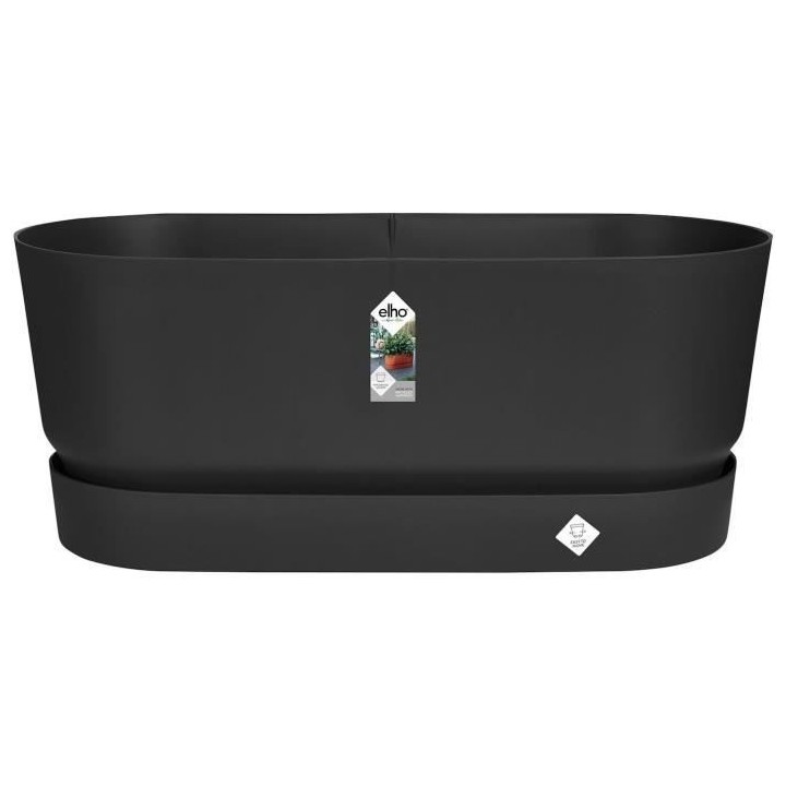 Planteur Ovale GREENVILLE - Plastique - Avec roulettes - Ø60 - Noir