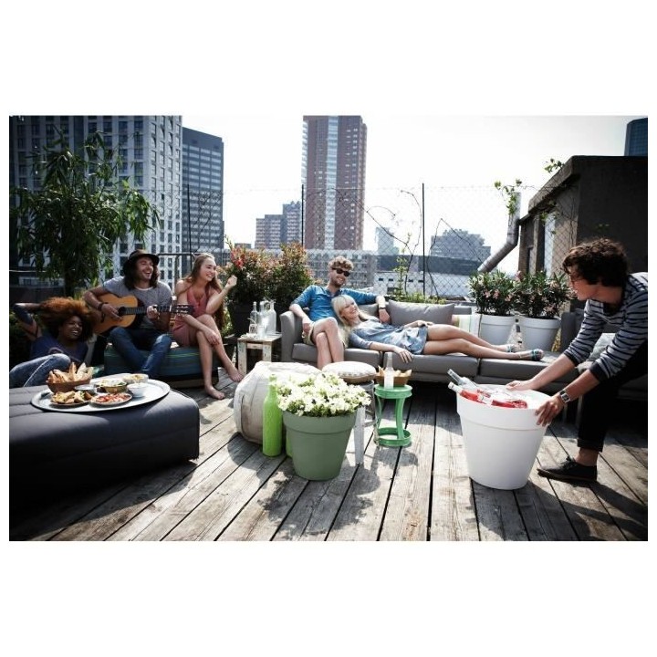 Pot De Fleurs Rond LOFT URBAN - Plastique Réservoir - Ø30 - Vert