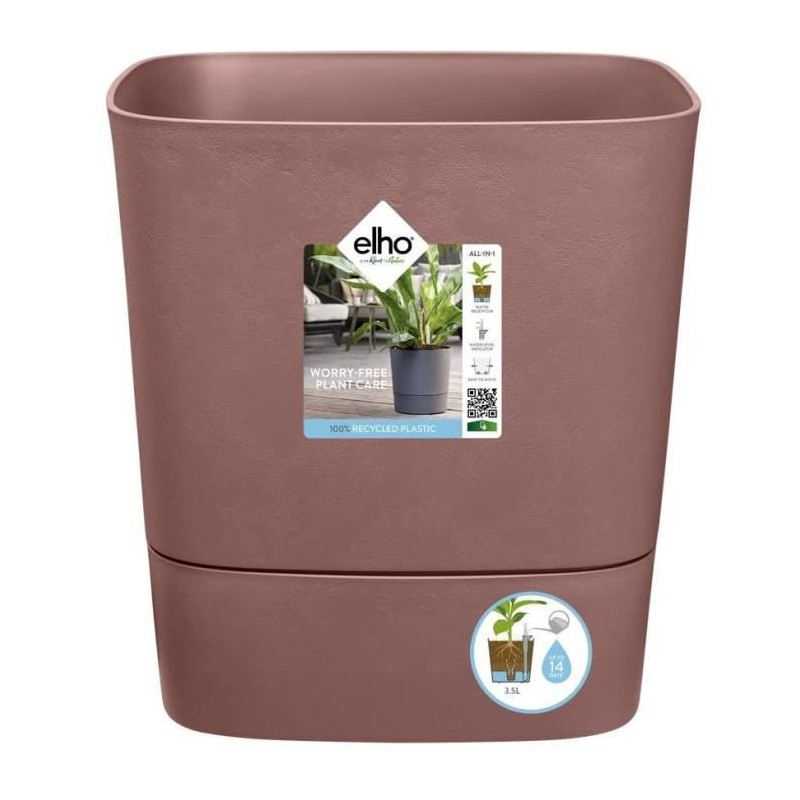 Pot De Fleurs Carré GREENSENSE AQUA CARE - Plastique Réservoir - Avec roulettes - Ø38 - Brun Argile