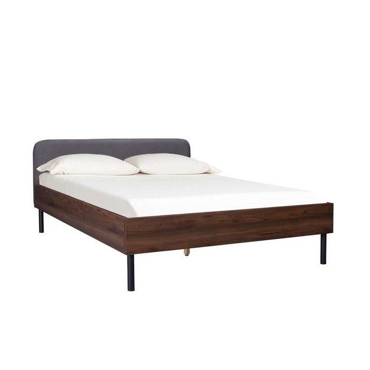 LODGE Lit adulte 140 x 190 cm - Décor NoyerSommier inclus