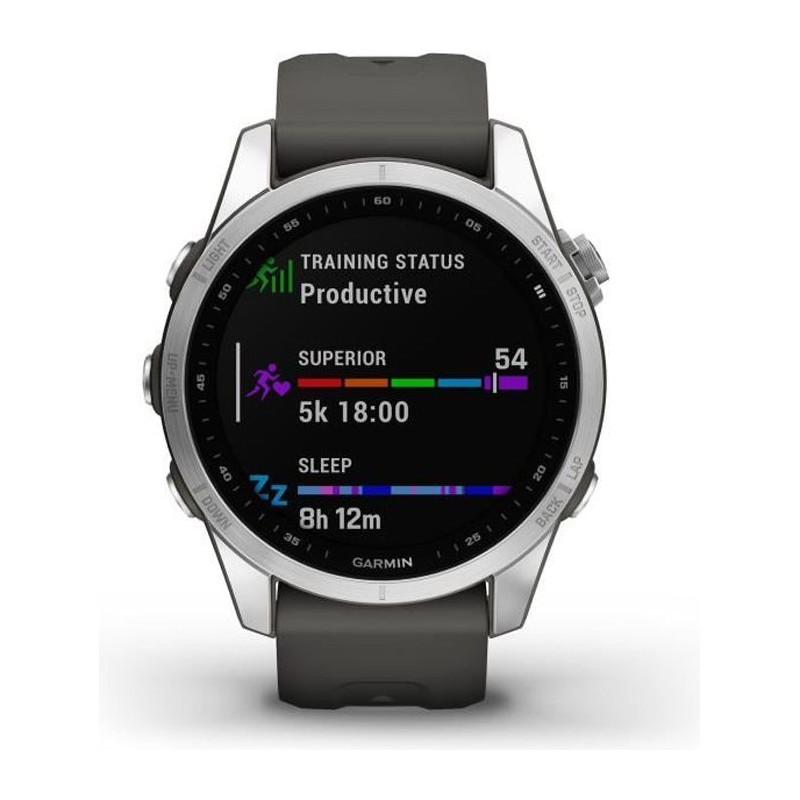 Montre GPS connectée - GARMIN - Fenix 7S - Argent avec bracelet gris