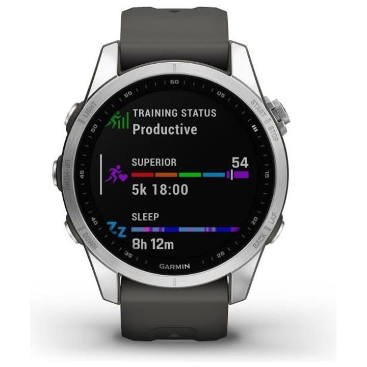 Montre GPS connectée - GARMIN - Fenix 7S - Argent avec bracelet gris