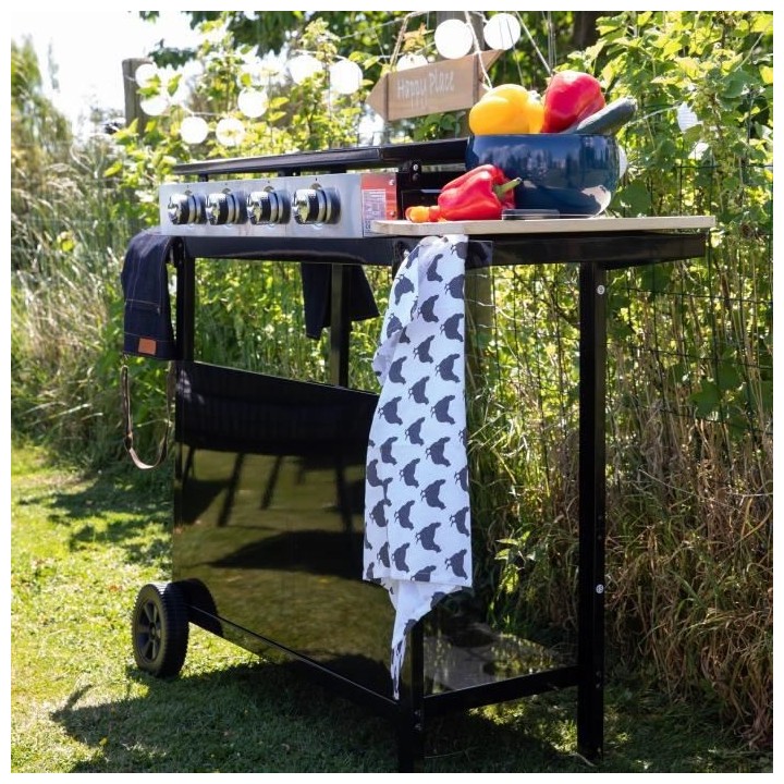 Plancha gaz GARDEN MAX MERIDA - 4 feux - Sur chariot - Acier émaillé