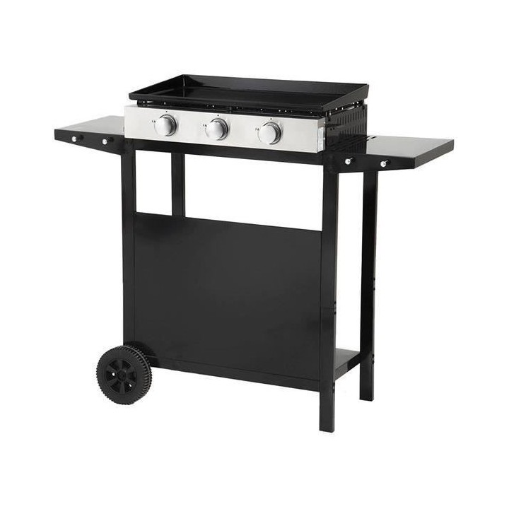 Plancha gaz GARDEN MAX - 3 feux - Sur chariot - Acier émaillé - 60 x