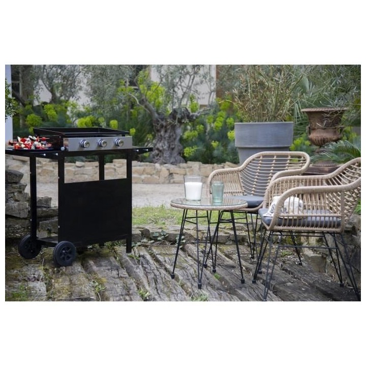 Plancha gaz GARDEN MAX - 3 feux - Sur chariot - Acier émaillé - 60 x
