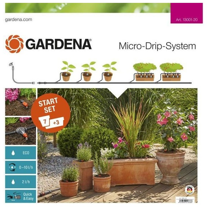 GARDENA Kit d'arrosage goutte-a-goutte pour plantes en pots M – Micr