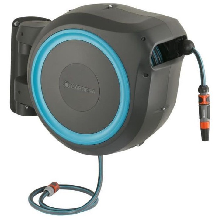GARDENA Dévidoir automatique mural RollUp XL liseret bleu – Longueu