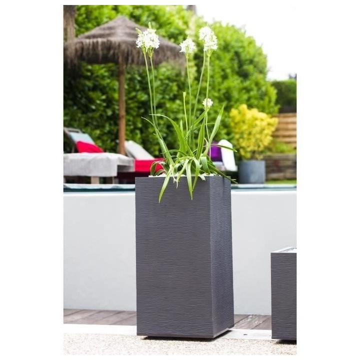 EDA Pot de fleurs haut carré Graphit - 39,5 x 39,5 x H 80 cm - 31 L -