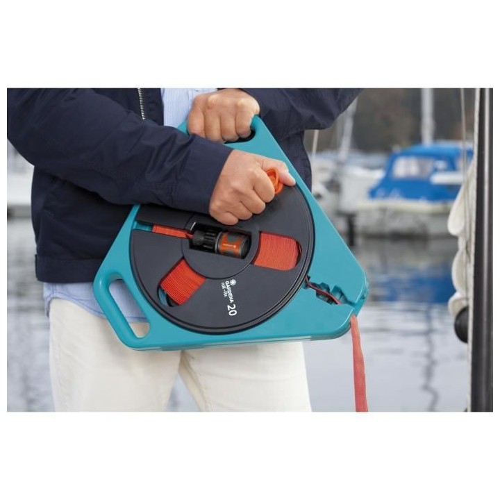 GARDENA Tuyau plat textile Classic 20 en boîtier-enrouleur – Longue