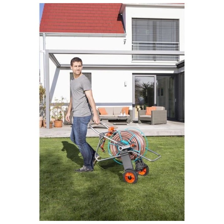 GARDENA Dévidoir métal sur roues 100 – Haute stabilité – Longue