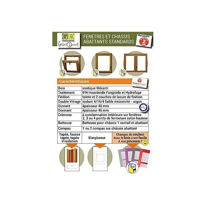 Fenetre 1 vantail tirant gauche - H.75 x L.80 cm - Bois exotique