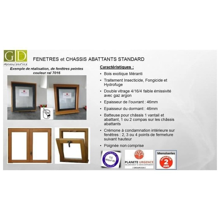 Fenetre 1 vantail tirant gauche - H.75 x L.80 cm - Bois exotique