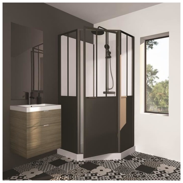 CABINE DE DOUCHE 100X100X220 STYLE INDUTRIEL NOIR