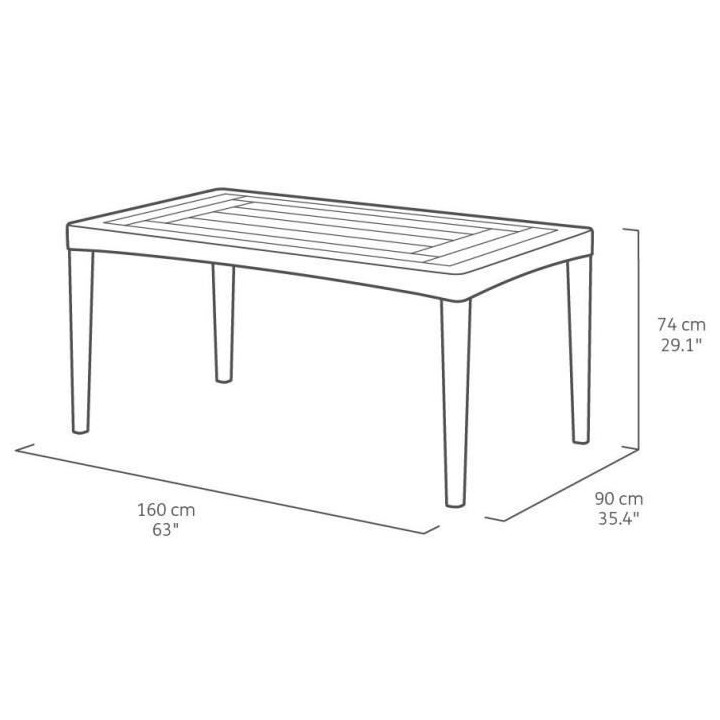 Table de jardin - rectangulaire - gris graphite - en résine - 6 perso
