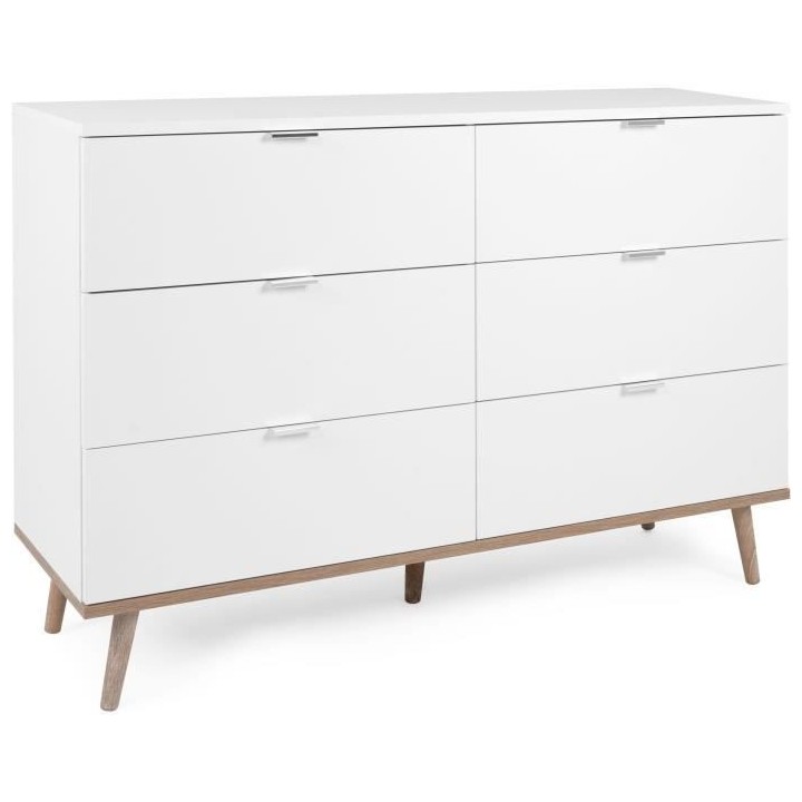 Commode Göteborg 6 tiroirs - Décor chene sonoma Blanc - L 120 x P 40