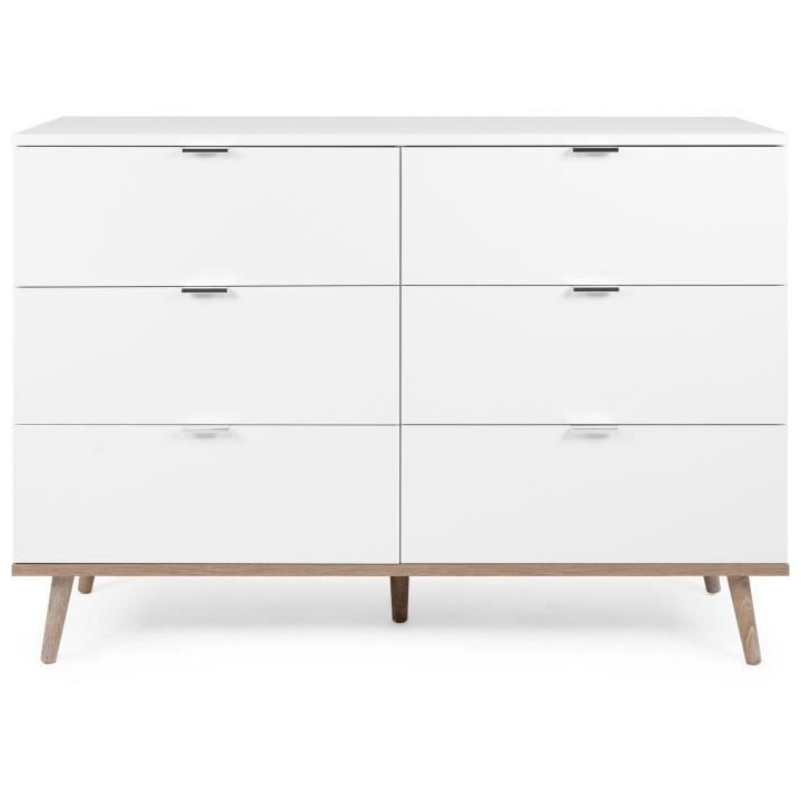 Commode Göteborg 6 tiroirs - Décor chene sonoma Blanc - L 120 x P 40