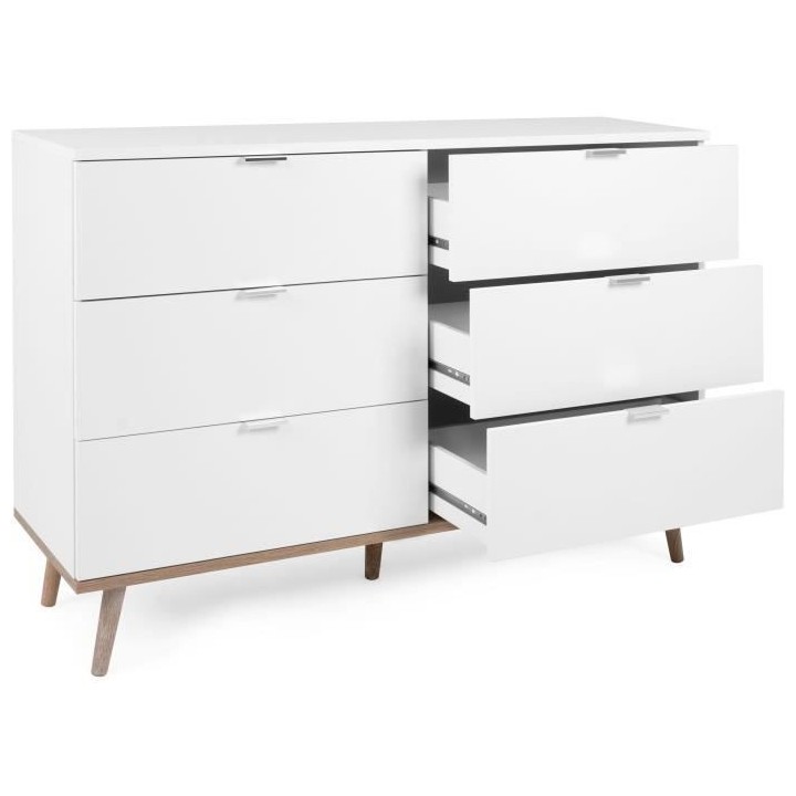 Commode Göteborg 6 tiroirs - Décor chene sonoma Blanc - L 120 x P 40