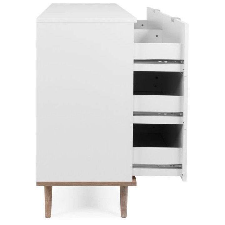 Commode Göteborg 6 tiroirs - Décor chene sonoma Blanc - L 120 x P 40