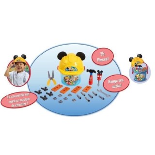 Mickey, Seau a outils avec casque de chantier, 25 pieces, Jouet pour e
