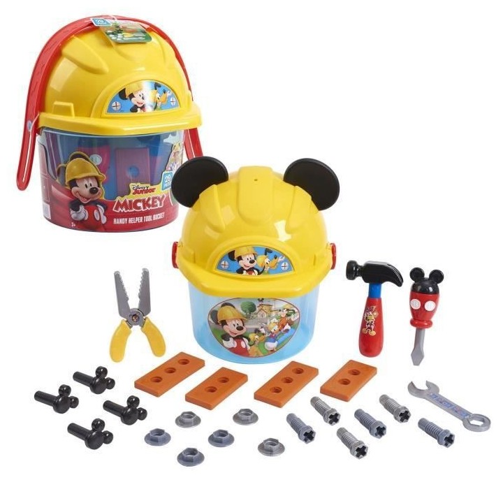 Mickey, Seau a outils avec casque de chantier, 25 pieces, Jouet pour e