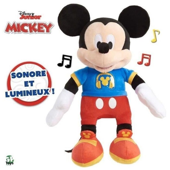 Mickey, Peluche musicale, avec fonctions sonores et lumineuses, 30 cm,