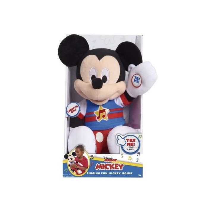 Mickey, Peluche musicale, avec fonctions sonores et lumineuses, 30 cm,